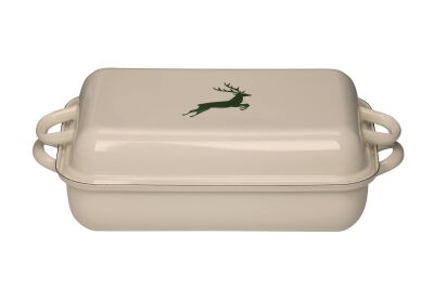 Brytfanna emaliowana  37/26 cm z pokrywką biała z jelonkiem Riess Country