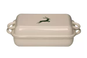 Brytfanna emaliowana  37/26 cm z pokrywką biała z jelonkiem Riess Country