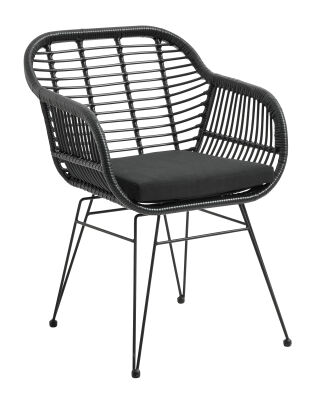 Krzesło ogrodowe z podłokietnikiem i poduszką, czarny Nordal