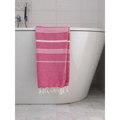 Ręcznik bawełniany hammam fuksja/biały 170x100 cm Ottomania